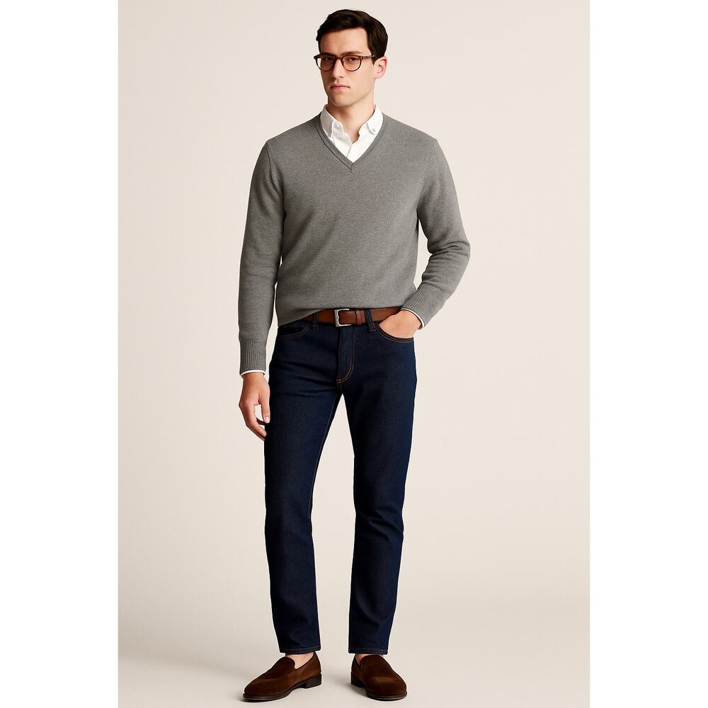 Vintage Men’s Allen Solly Cashmere V-Neck Sweater Grey Gray Medium Scottish